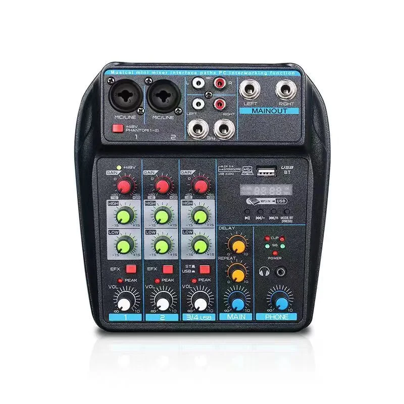 Factory Professional 4 Channel USB Audio Mixer PC Console With BT Record 48V Phantom dj controle Mixer samrt phone live