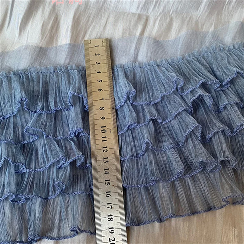 15CM Wide Five Layers Blue Sky Mesh Pleated Lace Fabric Wedding Fluffy Dress Ruffle Trim Lolita Dolls Clothes DIY Sewing Decor