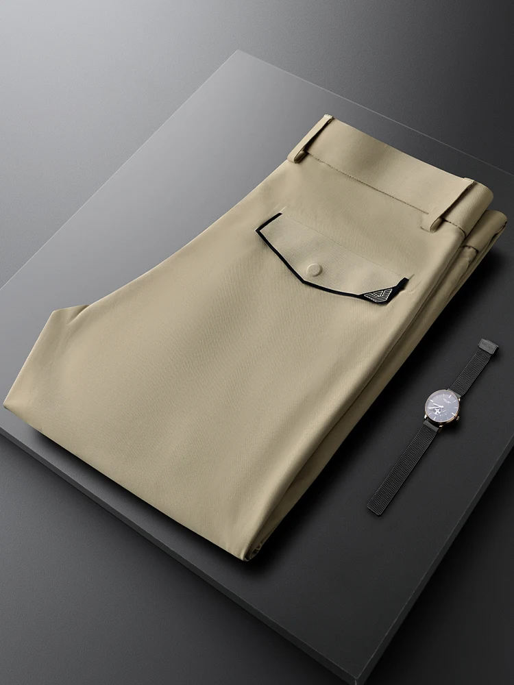 

Busin Casual Khaki Men's Slim Fit Straight Leg Pants Thin Summer Faionable Trousers Quali Lightweight Ele Sle