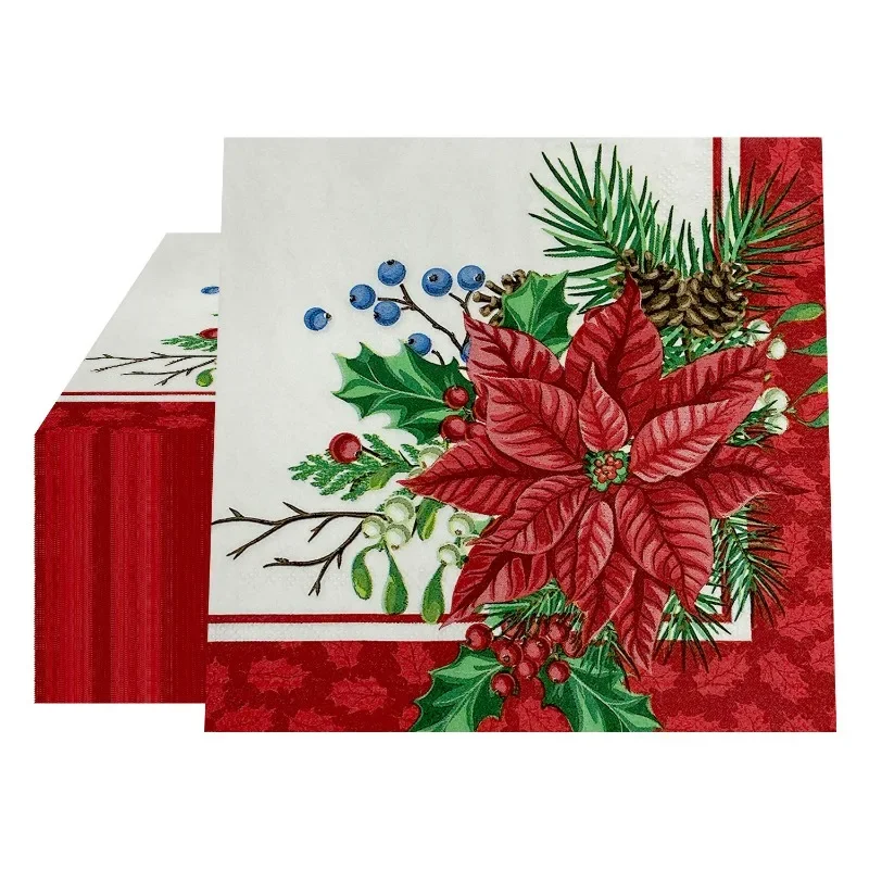 حفلة عيد الميلاد ورق تزيين زهرة عيد الميلاد الأبيض أسفل منديل فراشة بارت ورقة كأس للنبيذ زهرة طبق عشاء منديل