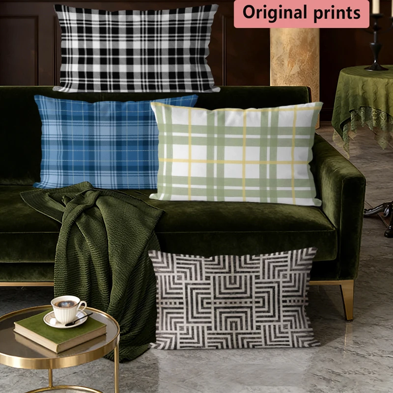 Classic Plaid Geometric Throw Pillow Covers Suitable For Sofa Bedroom Car Pillow Cover Cushion Rectangular Back Cushion