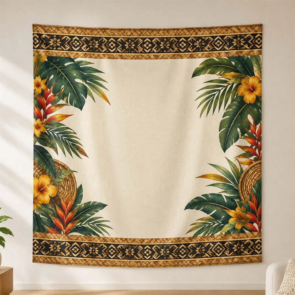 VIKAMA Rattan Weave Pattern Twin Bands Tapestry Wall Hanging, Southeast Asian Wall Art Tapestries for Living Room Bedroom Office