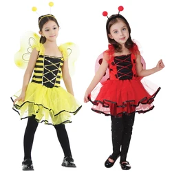 Girls Halloween Cute Ladybug Bee Fairy Elf Cosplay Costume Role Play Masquerade Dress Up with Magic Wand Headband 