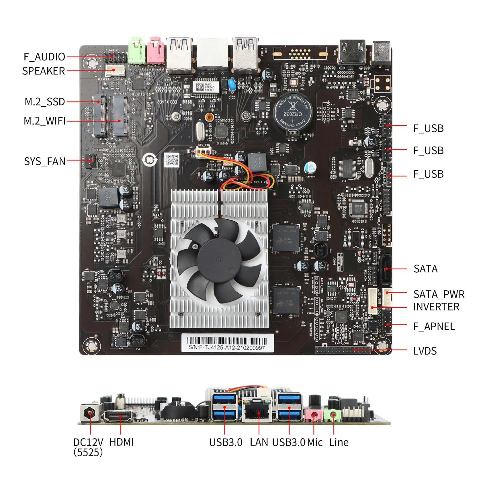 Placa-mãe de controle industrial integrada J4125 Quad-Core e quatro threads