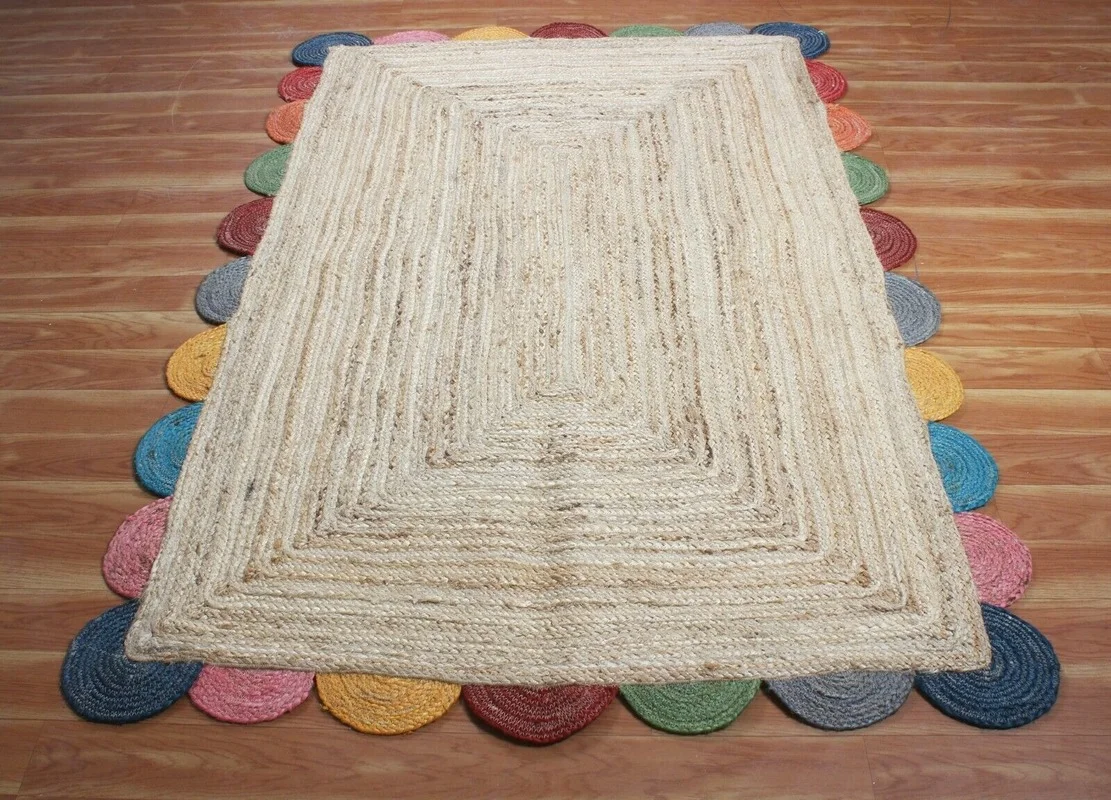 

Carpet Natural Jute and Cotton Rugs Floor Mat Geometric Jute Area Rug Natural Indian Style Braided Outdoor 5 X 8 Ft