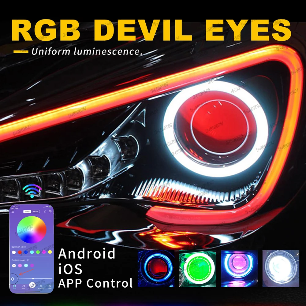 1 Juego de anillos de Halo de Ojos de Ángel con Control por aplicación RGB, Bluetooth, Led COB, faro para motocicleta y coche, 60MM, 70MM, 80MM, 90MM, 95MM, 100MM, 110MM, 120mm