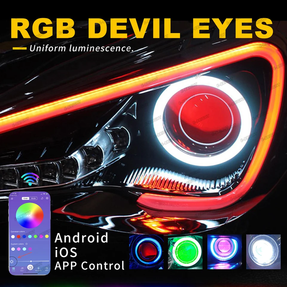 1セットRGB Bluetooth APP制御エンジェルアイズハローリングCOB LED車