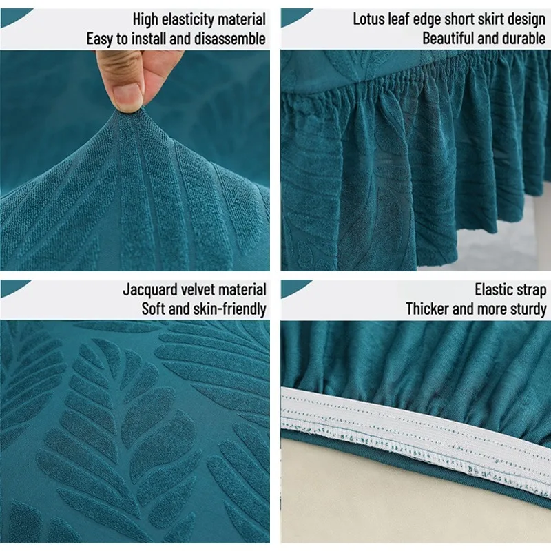 1/2/4 PCS High Stretch Leaf Jacquard Ruffle Skirt Chair Cover Anti-Slip Removable Chair Slipcover for Home Wedding Hotel Banquet