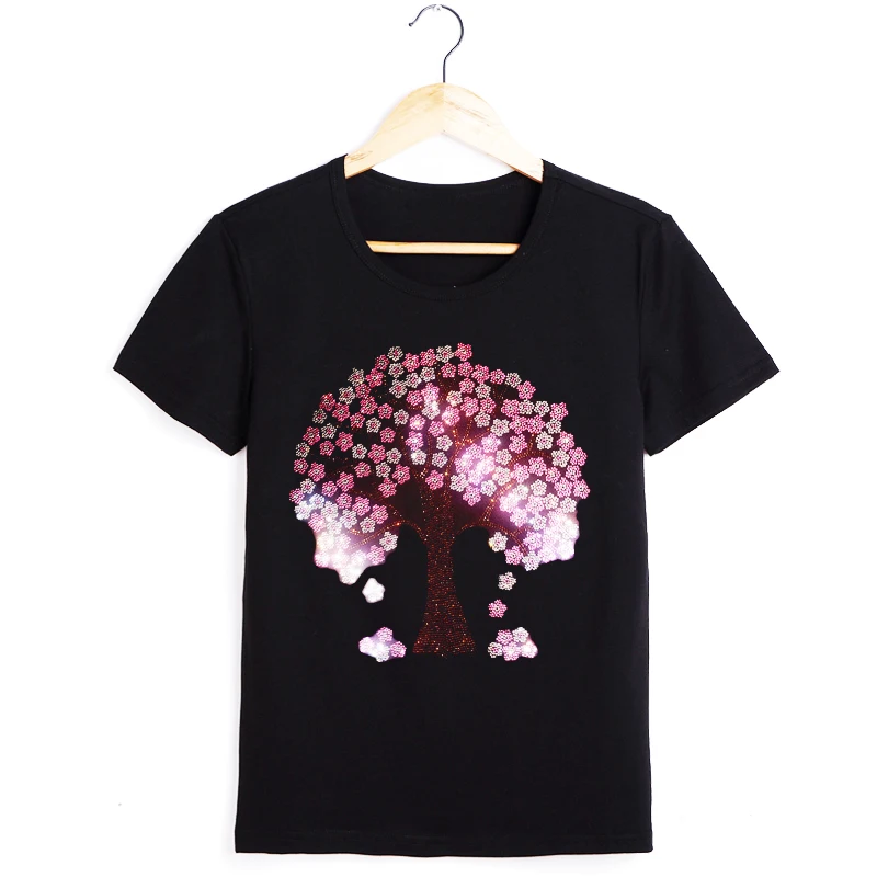 

New arrivals summer tops love tree diamonds print short sleeve o-neck pullover shirt cotton high quality tshirts