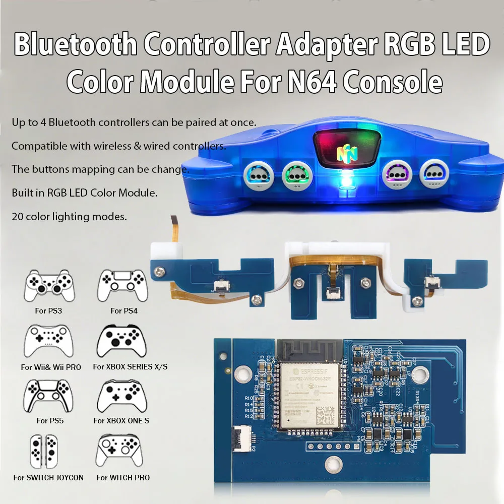 adaptateur-interne-sans-fil-hispeedido-ibluecontrolmod-pour-console-n64-module-led-rgb-couleur-pour-console-n64
