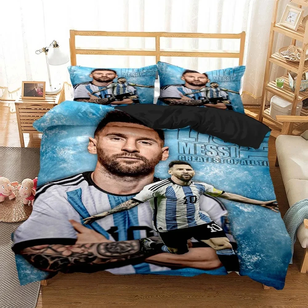 Imagem -02 - Football Star Print Bedding Conjunto para Meninos e Meninas Capa de Edredão Fronha Têxtil Doméstico Gêmeo Queen Size Adulto Cama No.10 3d