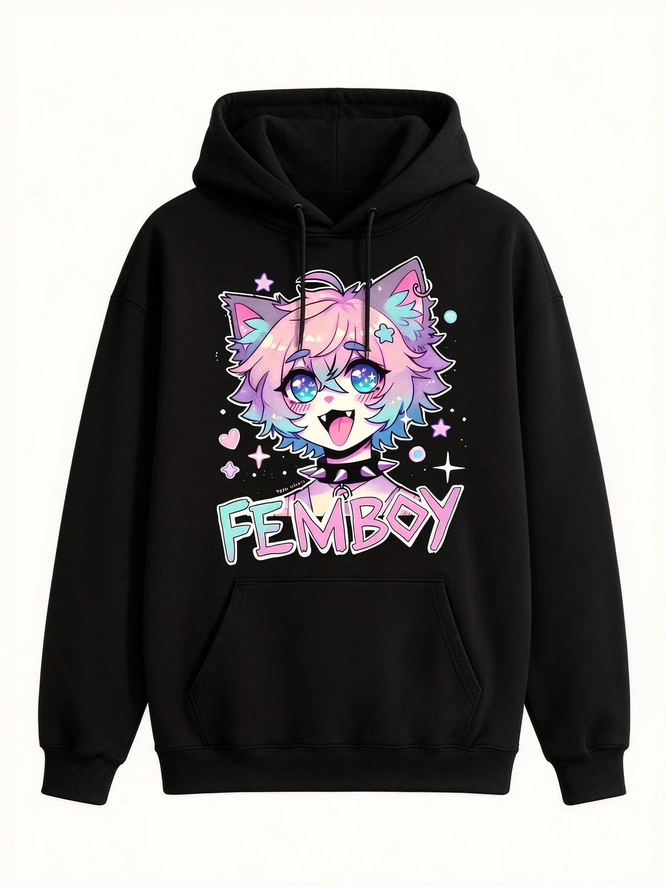 2026 Pastel Kawaii Cat Ear Anime Character Oversized Hoodie and Crewneck Sweatshirt, Cute Cartoon Graphic