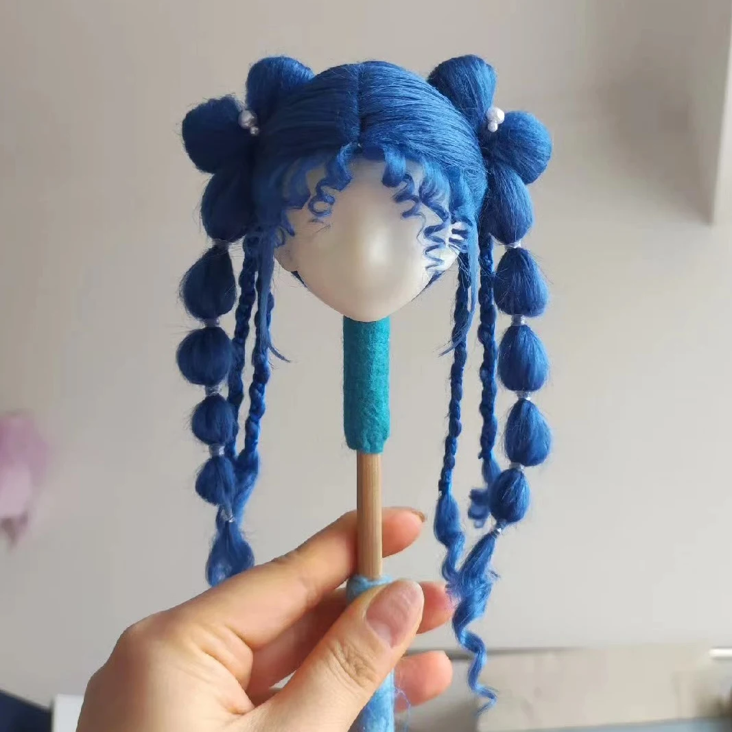 

Кукольный парик для куклы BJD, синий парик, кукла принцессы, парик из искусственных волос, подходит для окружности головы 23-24 см/18-19 см