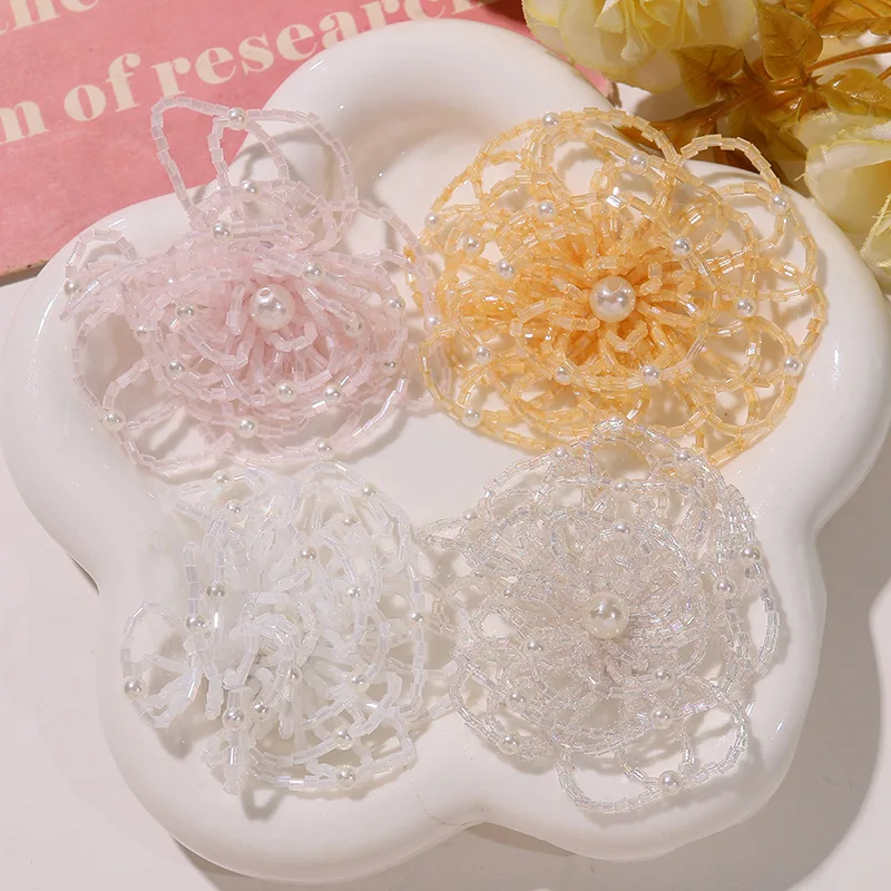 Flower Clog Charms 1 Pc Premium Korean Faux Pearl Beaded Hollow Flower Handwoven Clear Crystal Jelly Resin Chic Princess Decor