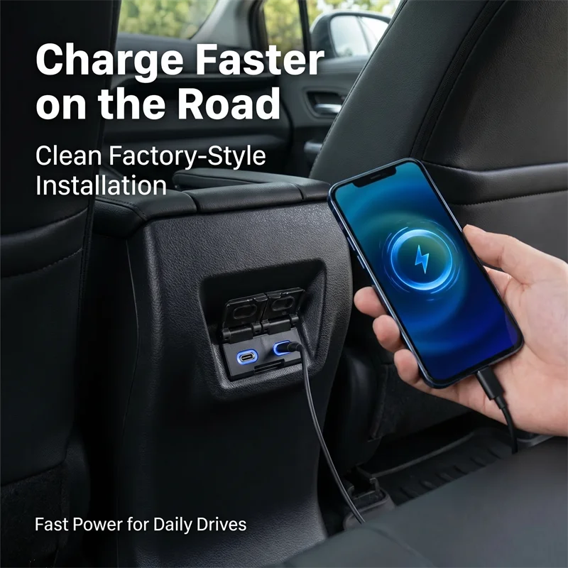 Car Charger Type-C PD Quick Charge Auto Phone Charging Adapter Button For Camry Avalon Highlander Levin RAV4 Accessories