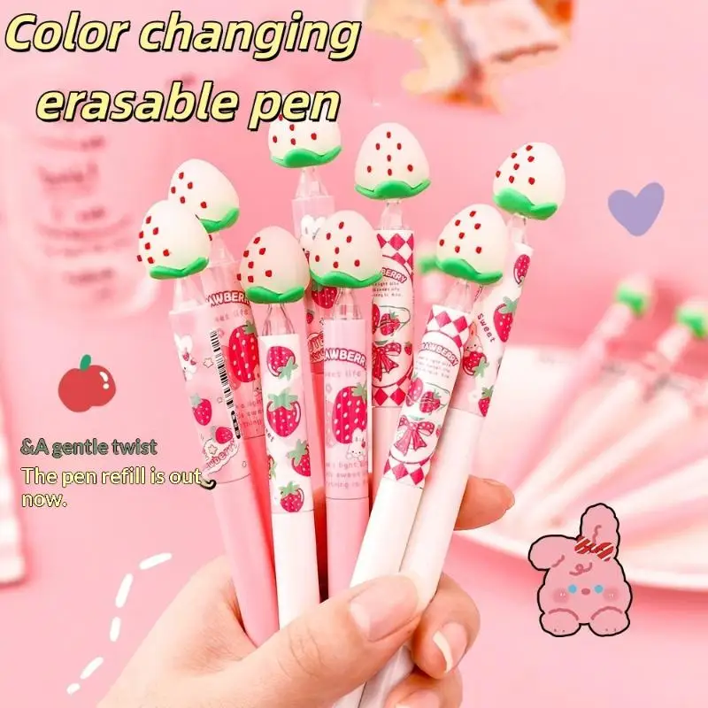 4/5Pcs Cute Strawberry Erasable Pen Light Absorption Color Changing Pen Light Absorption Color Changing Pen Office Supplies