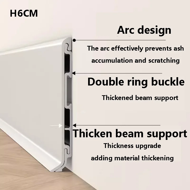 Ultra-Thin Aluminum Profile Skirting Line Narrow Double-Layer Buckle Channel Hidden Floor Corner Wall Linear Baseboard H8/6CM