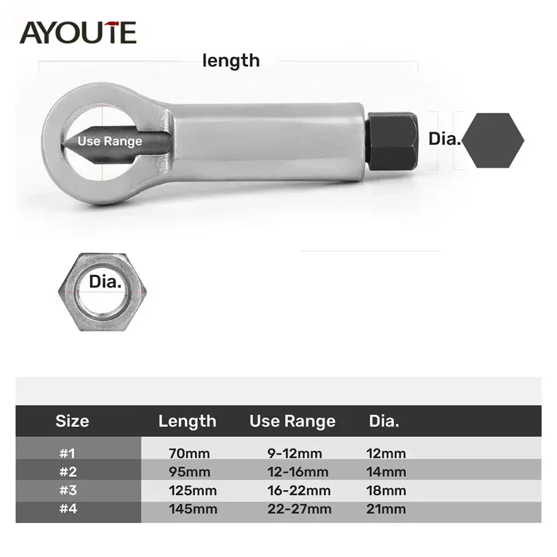 AYOUTE 9-27mm Nut Splitter Tool Set Heavy Duty Metal Nut Breaker Tool Accessories for Workers DIY Families Durable Portable