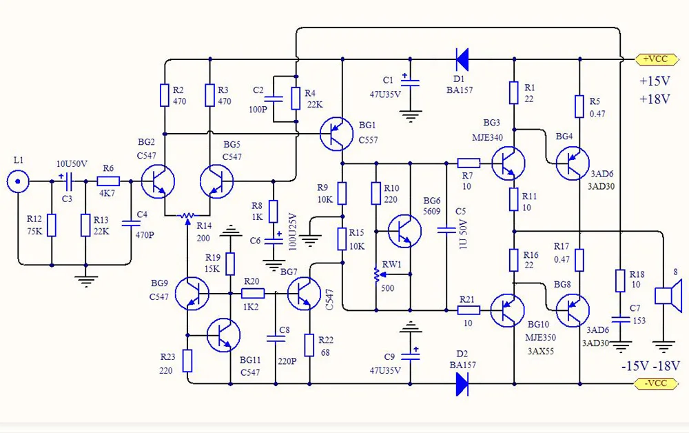 3AD55 germanium tube 20WX2 non-complementary homopolar symmetrical OCL amplifier board discrete component power amplifier