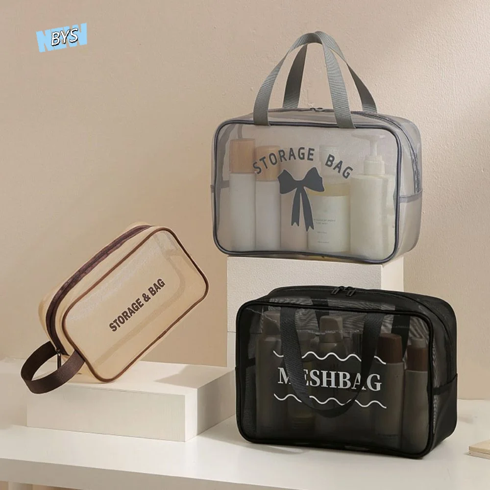 

Casual Bow Makeup Wash Bag Large Capacity Handheld Mesh Cosmetic Bag Shower Pouch Multifunction Toiletry Storage Bag Beach