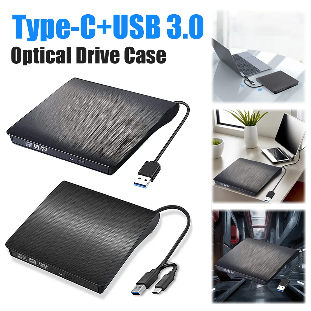 Coque de lecteur externe ABS USB3.0/USB3.0 + boîtier de lecteur optique type-c 9.5mm/12.7mm mince DVD SATA vers USB CD ROM boîtier impair nouveau