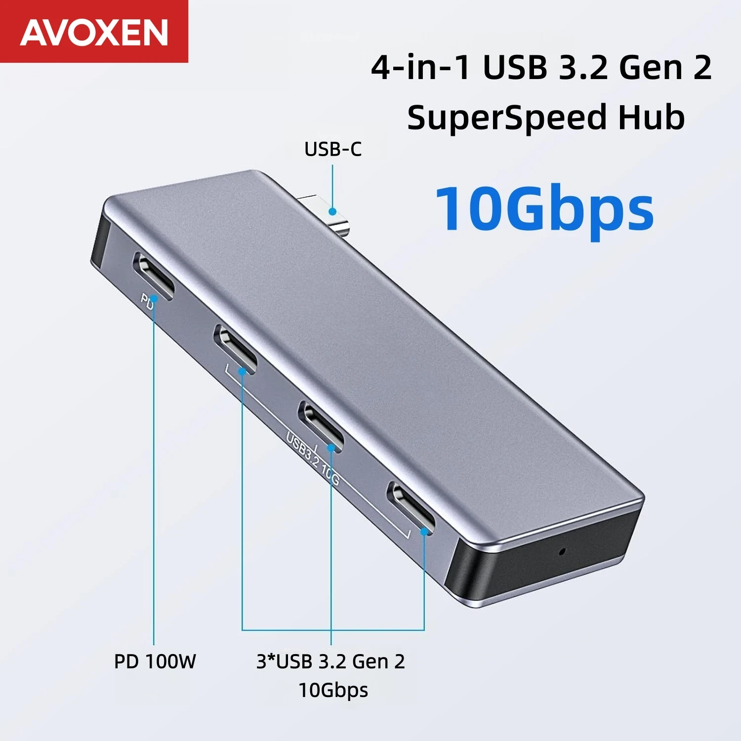 Hub usb c 4 portas 3.2 gen 2 10gbps pd 100w tipo c divisor de carregamento rápido 4 em 1 adaptador extensão usb para macbook pro laptop ipad