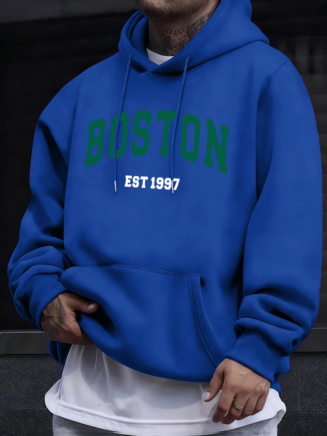 بوسطن رسالة بسيطة نمط هوديس الرجال الخريف موضة جيب هودي عادية الصوف الشارع الشهير الدافئة القمم الهيب هوب الملابس #3