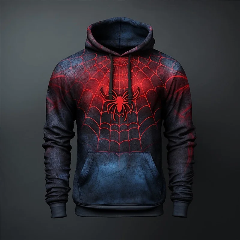 3D مطبوعة بارد العنكبوت الرسم الرجال هوديس خمر الإبداعية طويلة الأكمام تأثيري الملابس في الهواء الطلق بلوزات مريحة غير رسمية