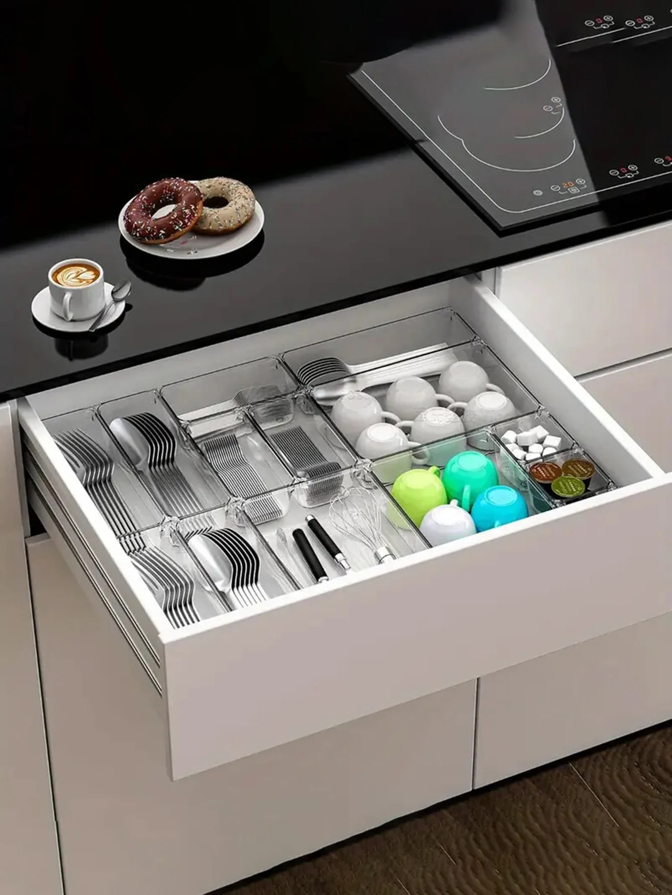 

60PCS-Large size transparent plastic drawer organizer, multifunctional drawer organizer, bathroom drawer organizer tray, cosmetics storage box, bathroom, office desk storage organizer