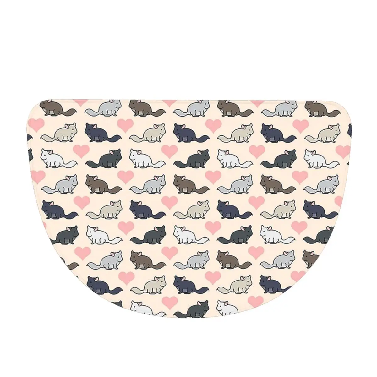 Chinchilla Love Soft Flannel Half Round Doormat Non Slip Bathroom Mat Absorbent Floor Carpet for Living Room