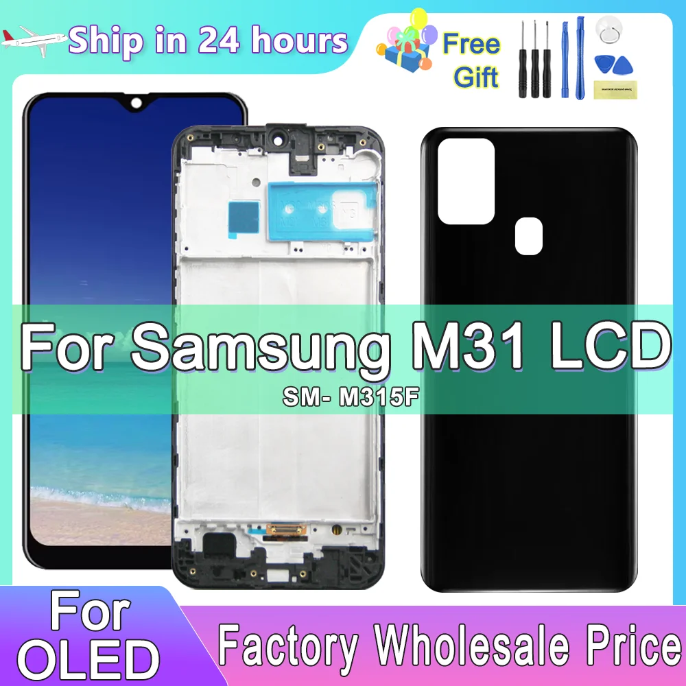 OLED For Samsung M31 M315 LCD with Frame, Display Touch Screen Digitizer Assembly for Samsung M315F M315F/DS Replacement