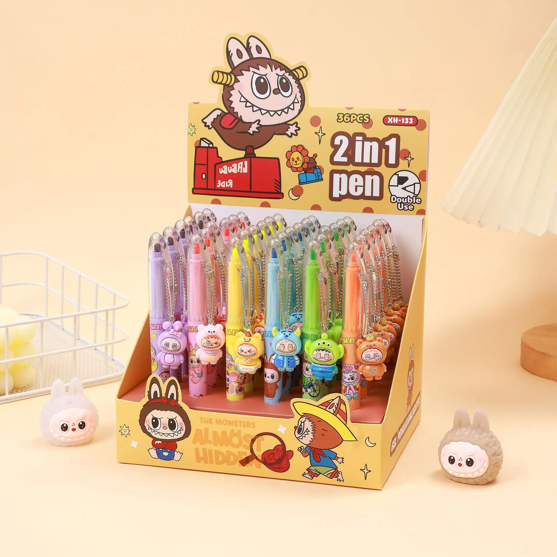 

36 Pcs Cartoon Double Head Neutral Pen Highlighter Pen Resin Pendant Cartoon Note Student Stationery