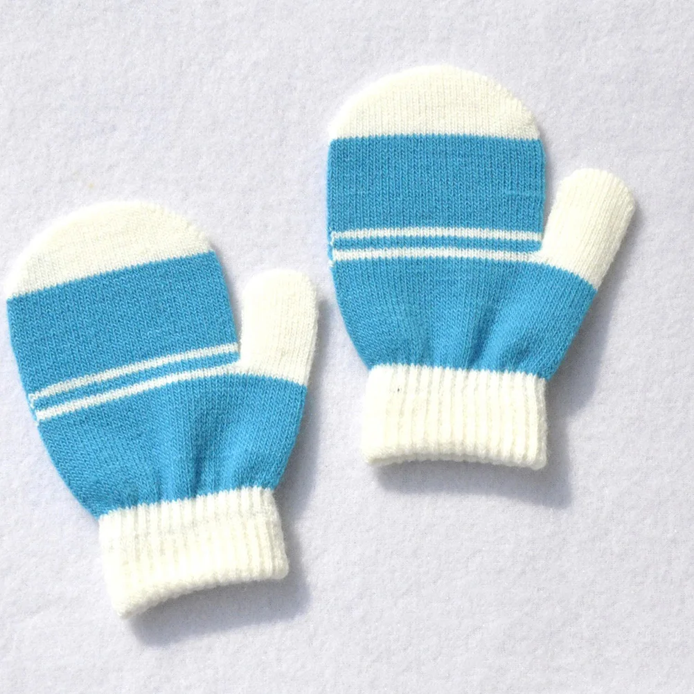 

Children Gloves 5 Pairs Knitted Acrylic Yarn Warmth Black Lightweight Comfortable Full Finger Coverage Winter Mitts Kids Gloves