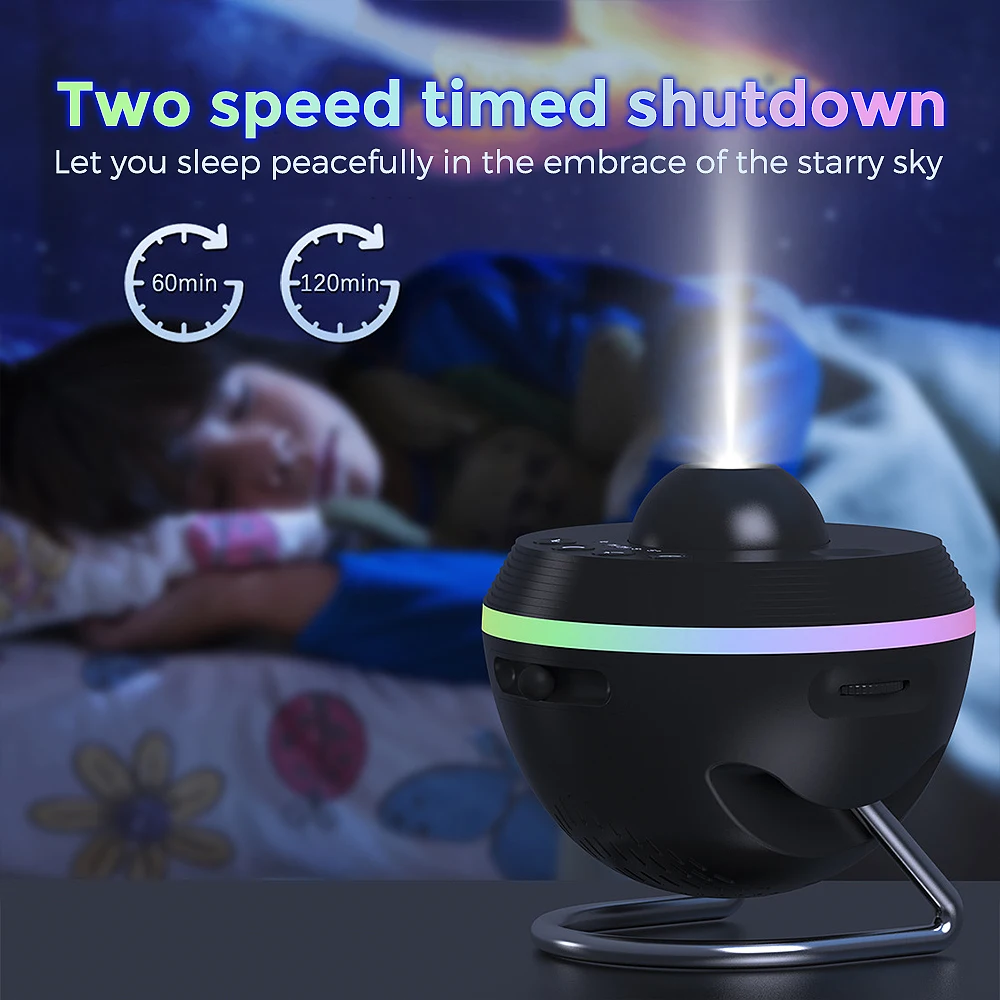 Mexllex Meteor Starry Galaxy Projector Night Light,6 Colorful Effects,Timing Shut-up,Rotary Space Ball Planetarium Lamp for Room