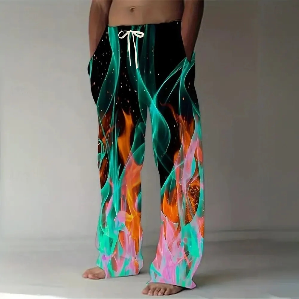 2026 Modische Herrenhose mit optischer Flammenillusion, Baggy-Freizeithose, mittelhoher Bund, elastischer Kordelzug, Herbst/Frühling – Detail 5