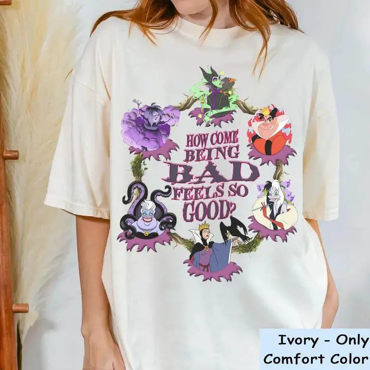 ディズニーの悪役たち「いたずらっ子であるのは気持ちいいですか？」 Tシャツ、ウルスラ・クルエラ「マレフィセント」Tシャツ ディズニーランドファミリーシャツ