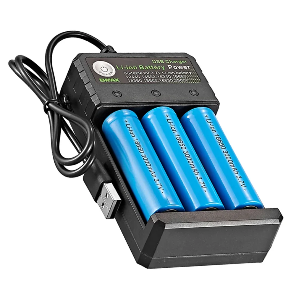 Smart 18650 Charger 3 Slots 4.2V Li-ion Battery USB Independent Charging 18650 18500 14500 16650 26650 Lithium Battery Charger