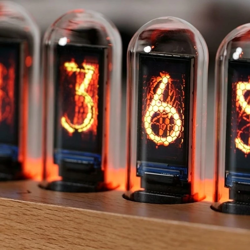 Retro Simulated Nixie Tube Desk Clock Watch Face Theme Settings with RGB Ambient Lighting Desk Clocks Computer‑Desk Ornament