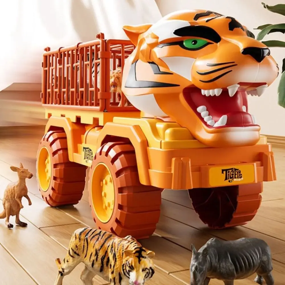 

Plastic Simulated Tiger Transport Vehicle Large Sized with Animal Figures Pull Back Truck Toys Car Sliding Craft Decor