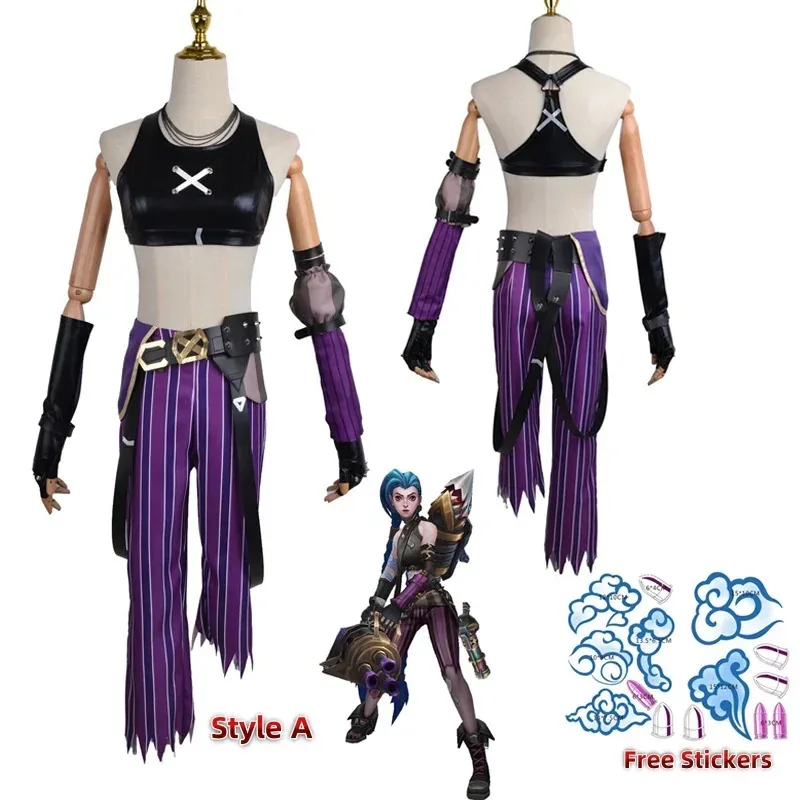 

Game Cosplay Costume Anime LOL Arcane Young Ver Jinx Role Play Halloween Uniform Sexy Girlx;8's,6;