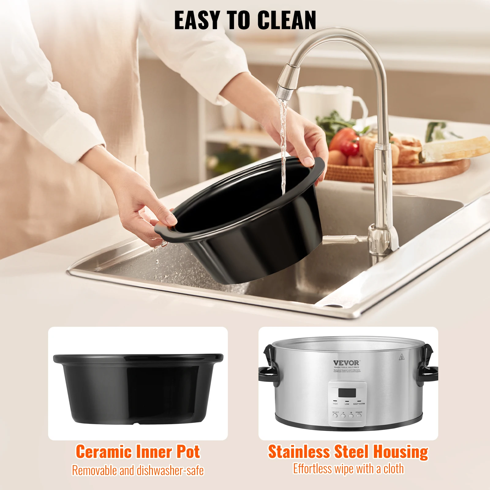 VEVOR Slow Cooker 6QT 240W Electric Slow Cooker Pot with 3-Level Heat Settings  Digital Slow Cookers for Home/Commercial Use