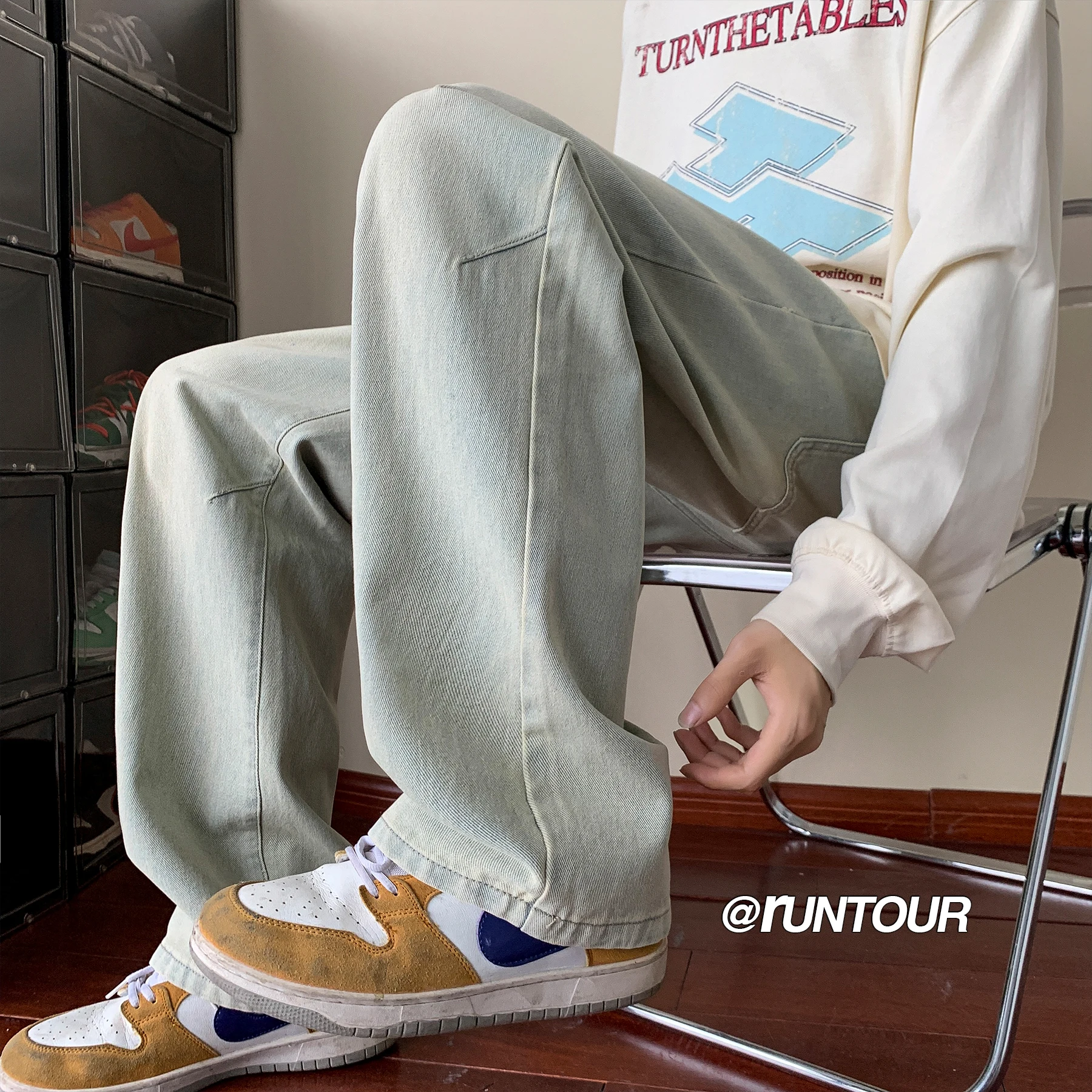 

Мужские джинсы в американском ретро-стиле, весенне-осенние, свободные, широкие, прямого кроя, эластичные брюки, модные мужские брюки Haome