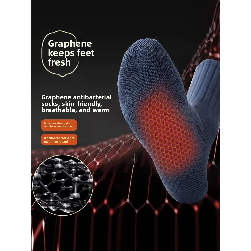 Men's Graphene Socks Mid-Calf Thick Warm Business Long Tube Socks Autumn Winter Cotton Pure Color Simple Style Warmth Enhancing