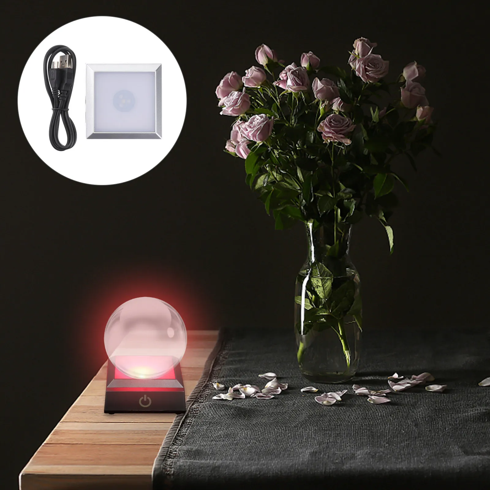 LED Light Base Display Stand for Crystal Acrylic Art Glass 3D Statues Jewelry Bottles 6 Lighting Modes Touch Control USB Powered