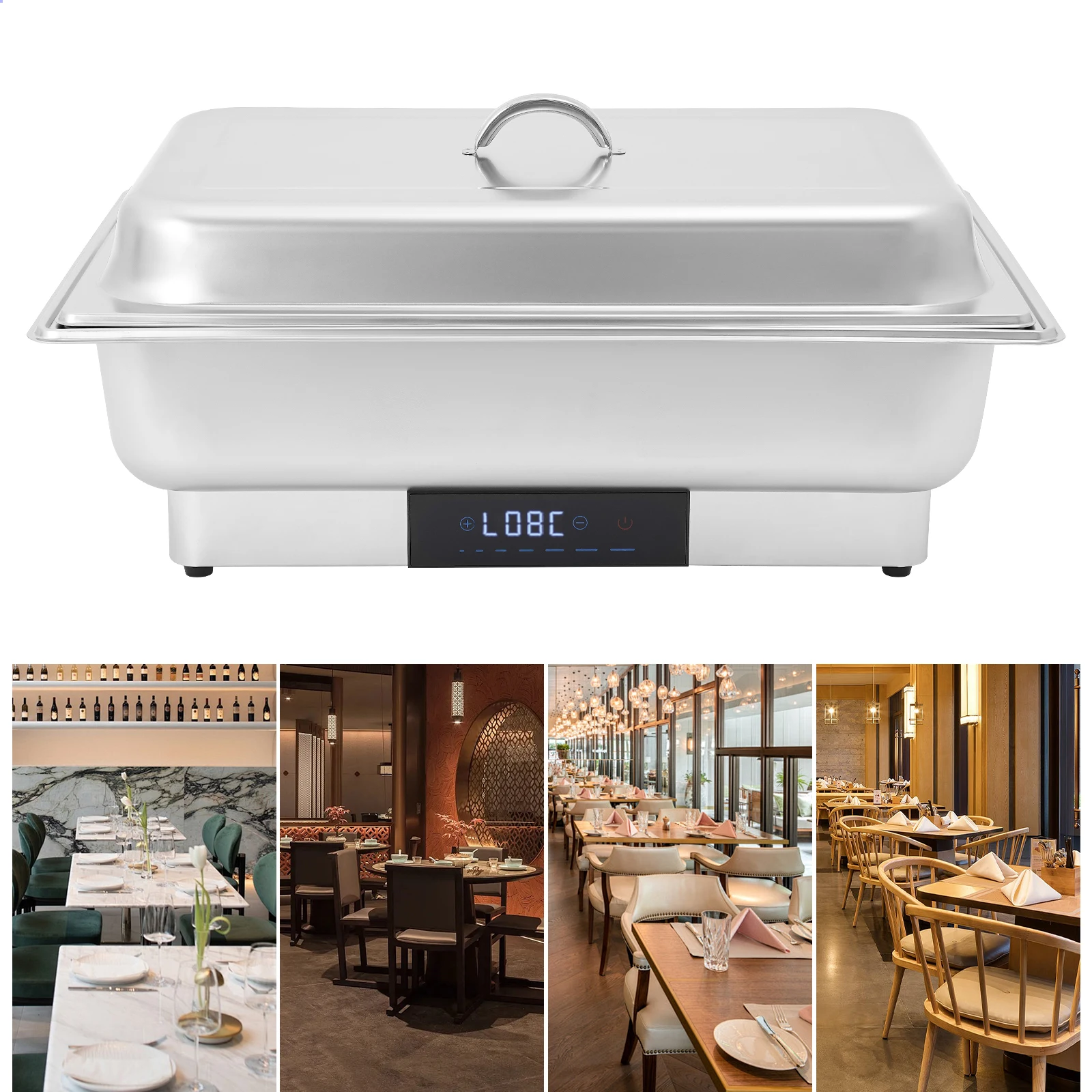 

9L 56*36*26cm Food Warmer Silver Digital Display Electric Chafing Dish Buffet Set with Practical Lid Anti-slip Feet