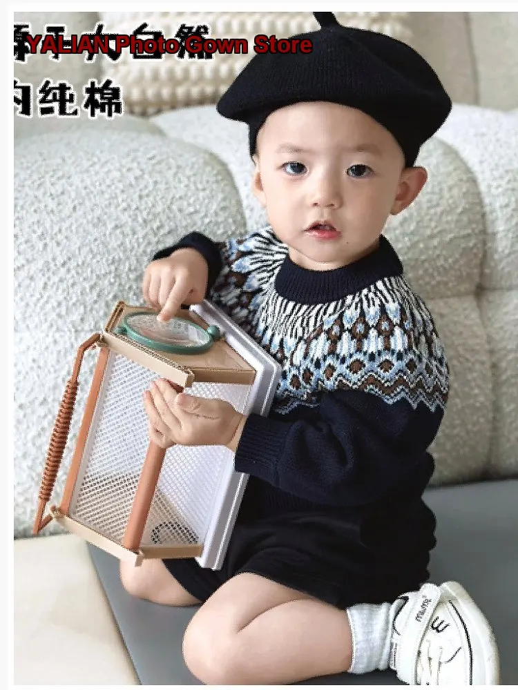 Girls Round Neck British Style Comfortable Soft Autumn Winter Children's Cute Color Block Knit Coat Kids