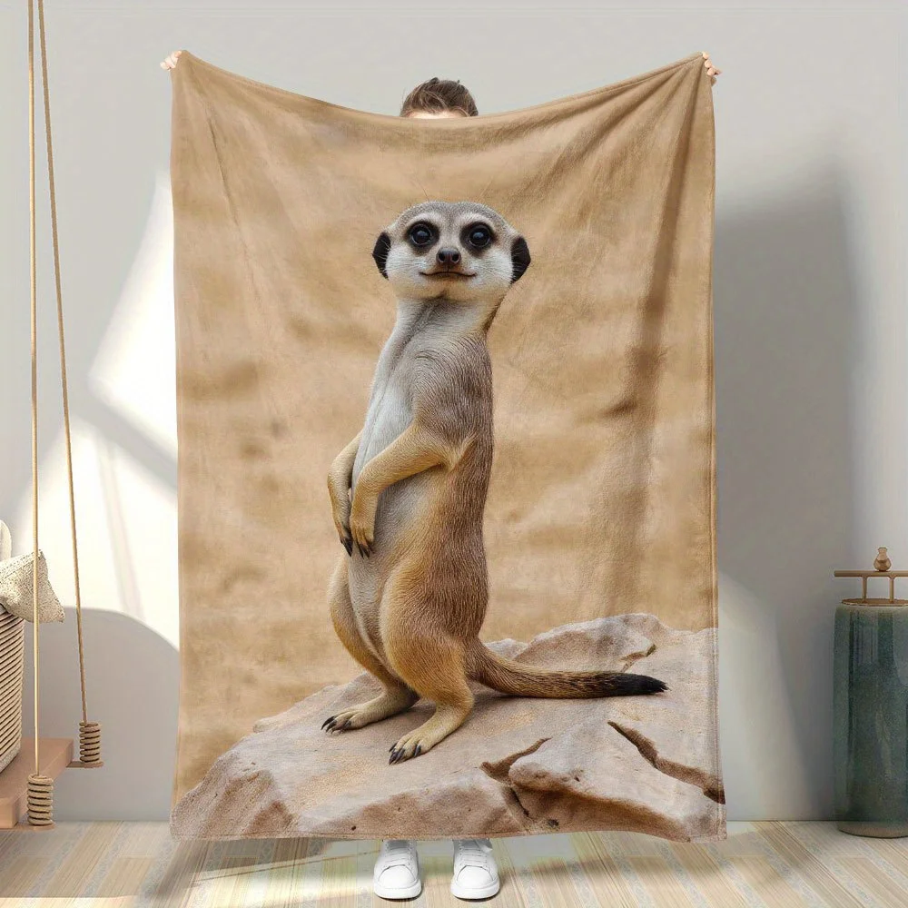 Photo Print Meerkat Animal Blanket 150x200cm Giant Throw Cozy Safari Wildlife Decor for Sofa Bed Bedroom Home
