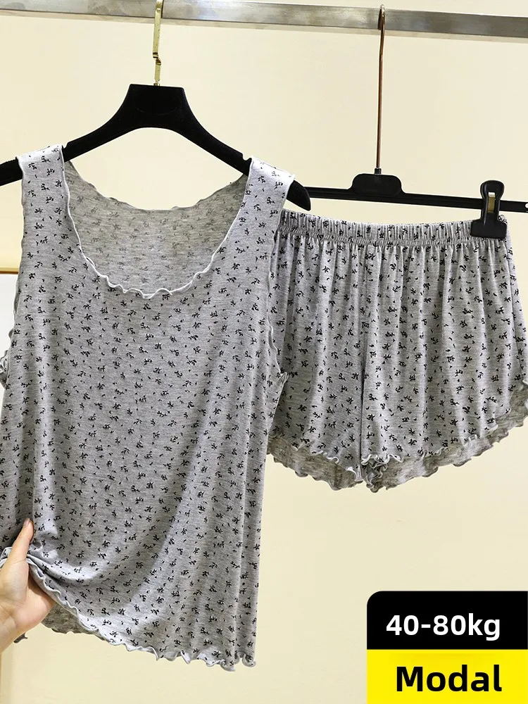 Modal Sleeveless Vest Shorts Set Women's Summer Lightweight Print Loose Home Clothes plus Size Casual Sleepwear Two-Piece Set