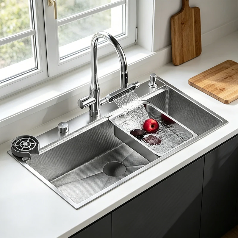 Household Stainless Steel Large Single Bowl Kitchen Sink Brushed Surface Faucet Counter Mount For Dishwasher Replacement