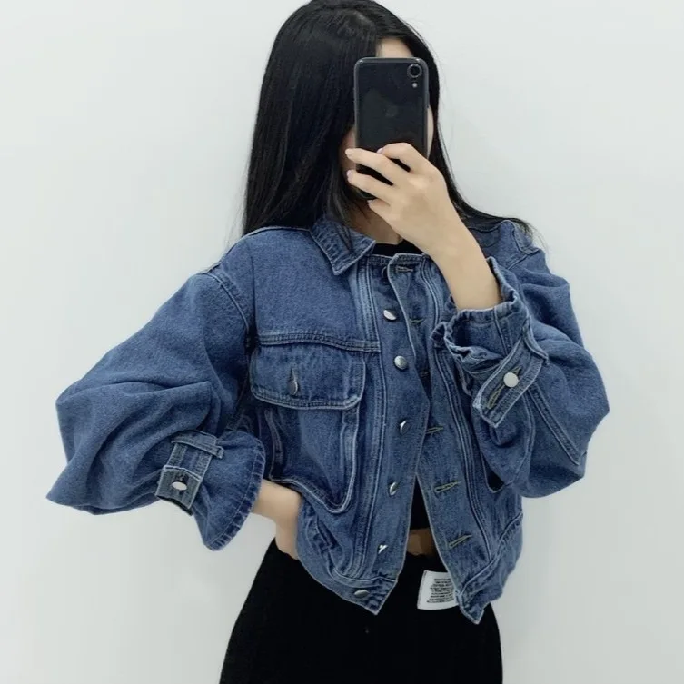 Vintage Loose Tooling Large Pocket Casual Silhouette Short Denim Jacket Loose Version